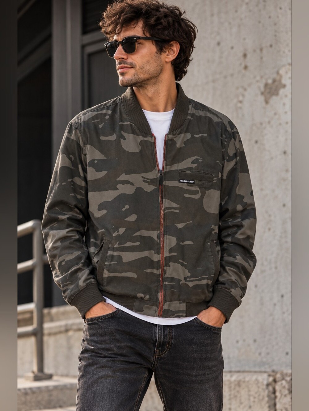 Members Only Camo Bomber Jacket M Green Streetwear Y2K Utility Grunge Military
